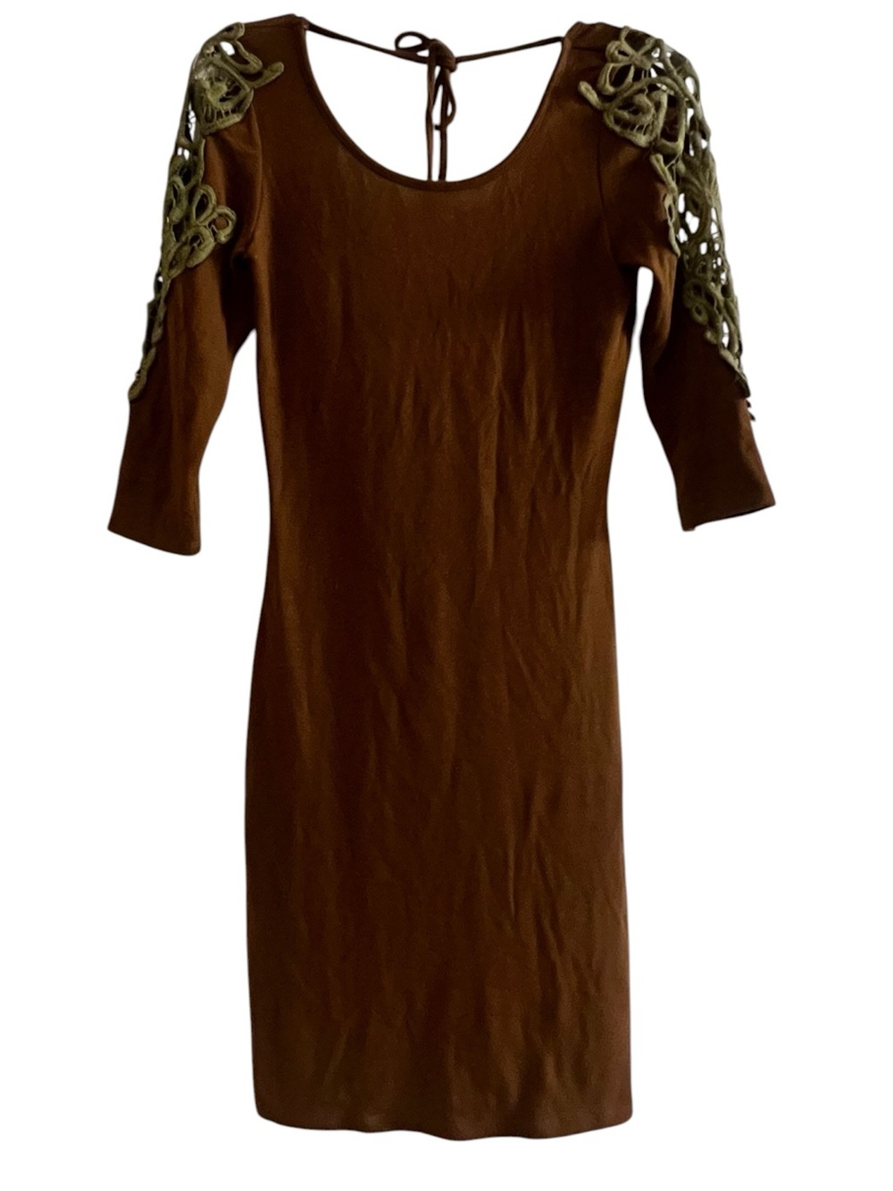 YA Los Angeles Brown Crochet Sleeve Dress M